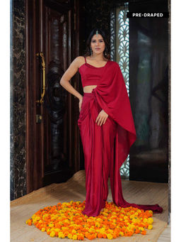 LABEL MAE - The Essence Of Red Saree with Semi-Stitched Blouse