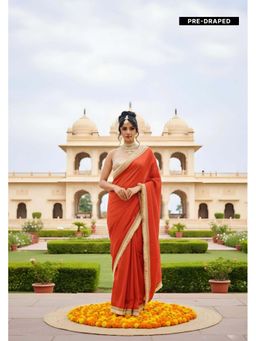 LABEL MAE - Noor-E-Gulzar Predraped Orange Saree With Stitched Blouse with Stitched