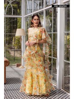 MABISH LUXE - Yellow Dreamy Daffodil Drape Saree with Stitched Blouse