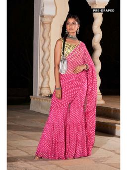 MONK & MEI - Issh Pink-Sharara Fusion Saree With Stitched Blouse