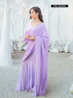 MONK & MEI - Madhubala Chikankari Saree with Stitched Blouse