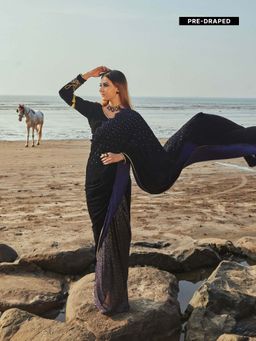 MONK & MEI - Jane Blue Saree With Stitched Blouse