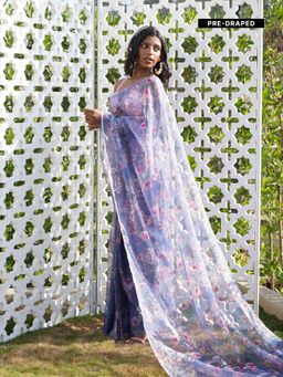 MONK & MEI - Tancy Blue Pre-Drapped Saree with Stitched Blouse