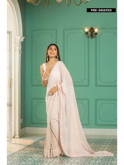 MONK & MEI - Pink Scarlett Pre Draped Saree with Stitched Blouse