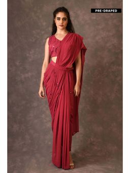 Naina Arunima - Red Drape Saree With Stitched Blouse with Stitched