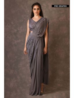 Naina Arunima - Grey Drape Saree With Stitched Blouse with Stitched
