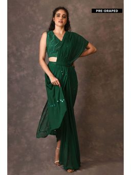 Naina Arunima - Green Drape Saree With Stitched Blouse with Stitched