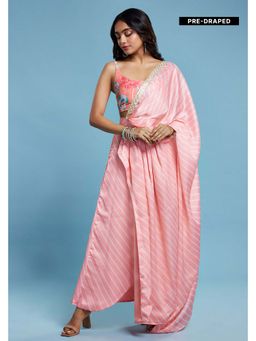 PHATAKAA - Scoop Blouse With Pre Draped Saree With Stitched Blouse