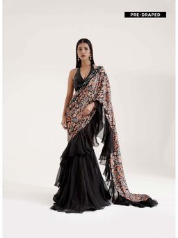 Ritivesh - Black Miasha Pre-Draped Saree with Stitched Blouse