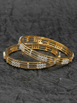 ZEVARLY - Kada Gold Plated American Diamond Studded Bangles (Pack of 2)