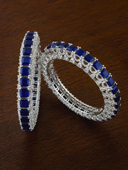 ZEVARLY - Kada Silver-Plated American Diamond Studded Bangles (Pack of 2)