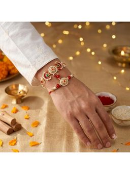 SHILLYN - Premium Gold-Plated Turquoise and Ruby Medallion Rakhis (Pack of 2)