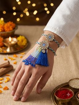 SHILLYN - Premium Evil Eye Bhaiya-Bhabhi Rakhi with Silk Tassel Lumba (Pack of 2)
