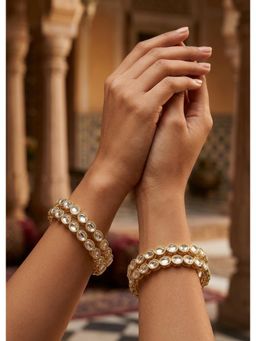 NUI - Gold-Plated Stone Studded and Beaded Classic and Elegant Bangles (Pack of 4)