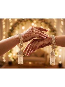 NUI - Kada Gold-Plated Stone Studded and Beaded Classic and Elegant Kaleeras (Pack of 2)