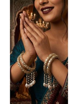 NUI - Gold-Plated Stone Studded and Beaded Classic and Elegant Bangles (Pack of 4)