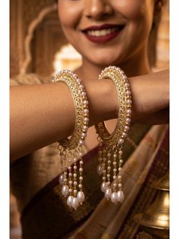 NUI - Kada Gold-Plated Stone Studded and Beaded Classic and Elegant Bangles (Pack of 2)