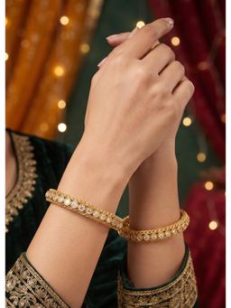 NUI - Kada Gold-Plated Stone Studded and Beaded Classic and Elegant Bangles (Pack of 2)