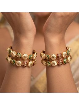 NUI - Gold-Plated Stone Studded Classic and Elegant Bangles (Pack of 4)