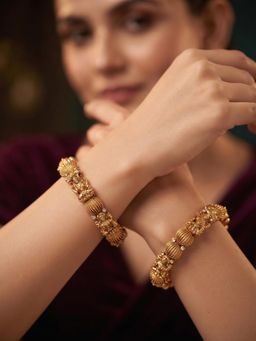 NUI - Gold Plated Ethnic Temple Bangles for Women (Pack of 2)