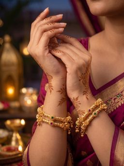 NUI - Gold Plated Ethnic Bangles for Women (Pack of 4)