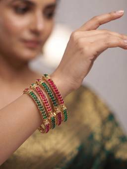 NUI - Gold Plated Ethnic Temple Bangles for Women (Pack of 4)