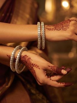 NUI - Silver Plated Ethnic Bangles for Women (Pack of 4)