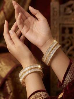 NUI - Gold-Plated Stone Studded Classic and Elegant Bangles (Pack of 4)