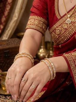 NUI - Gold-Plated Stone Studded Classic and Elegant Bangles (Pack of 4)