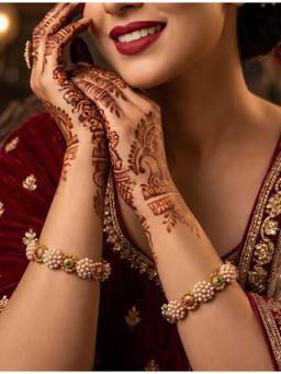 NUI - Gold Plated Pearl and Kundan Kada Bangles for Women (Pack of 2)