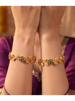 NUI - Gold Plated Pearl and Kundan Kada Bangles for Women (Pack of 2)