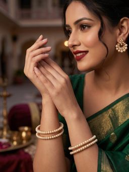 NUI - Rose Gold Pearl Bangles for Women (Pack of 4)
