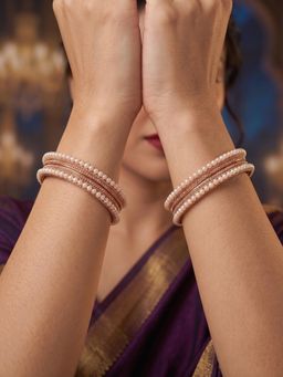 NUI - Rose Gold Pearl and Crystal Bangles for Women (Pack of 4)