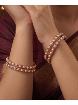 NUI - Rose Gold Pearl and Stone Studded Bangles for Women (Pack of 4)