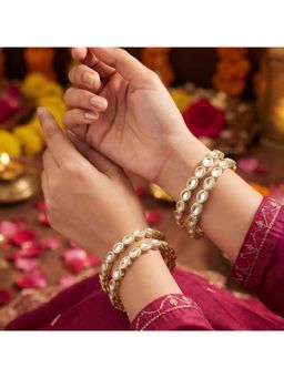 NUI - Gold-Plated Teardrop Stone Bangles for Women (Pack of 4)