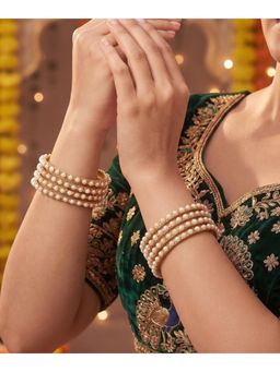 NUI - Gold-Toned Pearl Bangles for Women (Pack of 8)