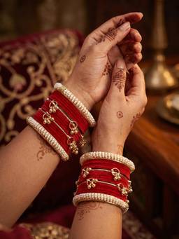 NUI - Red Bridal Chuda Bangles for Women (Pack of 32)