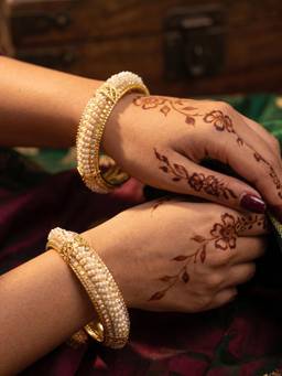 NUI - White Gold Plated Ethnic Bangle for Women (Pack of 2)