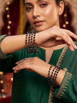 NUI - Black Matte Plated Ethnic Bangle for Women (Pack of 8)
