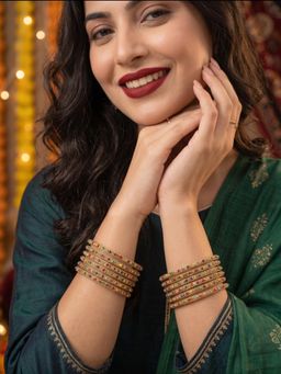 NUI - Multi-Color Gold Plated Ethnic Bangle for Women (Pack of 12)