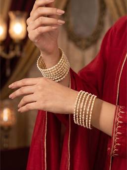 NUI - Gold Plated White Ethnic Bangle for Women (Pack of 12)