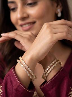 NUI - Gold Plated Stone Studded Bangles for Women (Pack of 4)