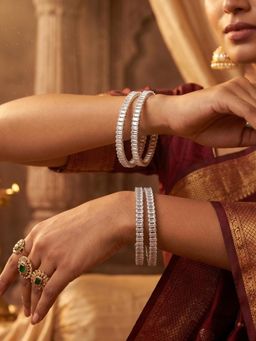 NUI - Silver Plated Stone Studded Bangles for Women (Pack of 4)