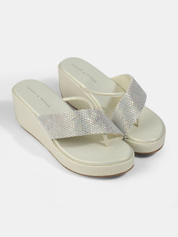 Lemon & Pepper - White & Silver Casual Wedges