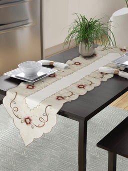 HOSTA HOMES - Silk Fabric Hand Embroidered Dining Table Runner With Tassels (6 Seater)