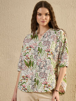 SAY - Women White Floral Printed Shirt