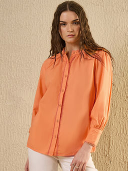 SAY - Women Orange Solid Shirt