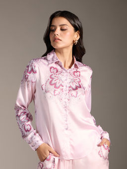 Twenty Dresses by Nykaa Fashion - Pink Abstract Printed Full Sleeves Satin Shirt