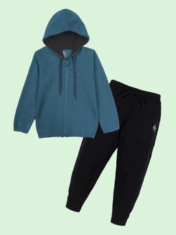 KiddoPanti - Unisex Cotton Quilted Hoodie & Fleece Track Pant - Turquoise