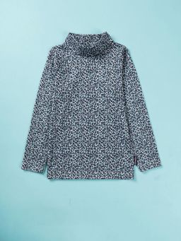 KiddoPanti - Girls Cotton Lycra Full Sleeves Turtle Neck T-shirt - Blue